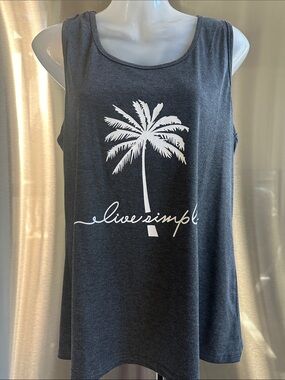 NWOT Amazon Women’s Dark Gray Tank Top with White Palm Graphic